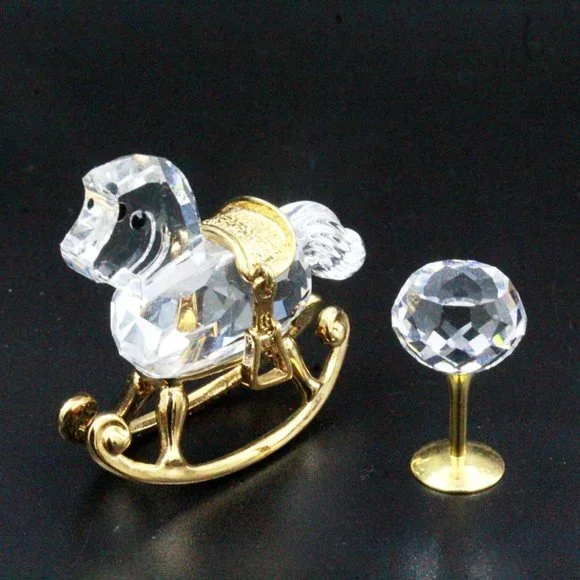 Authentic Swarovski Crystal Rocking Horse Gold Plate Figurine